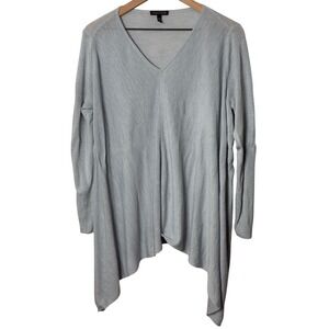Eileen Fisher‎ Linen Blend Tunic Top Long Sleeve Blue Gray Asymmetric Hem Flowy